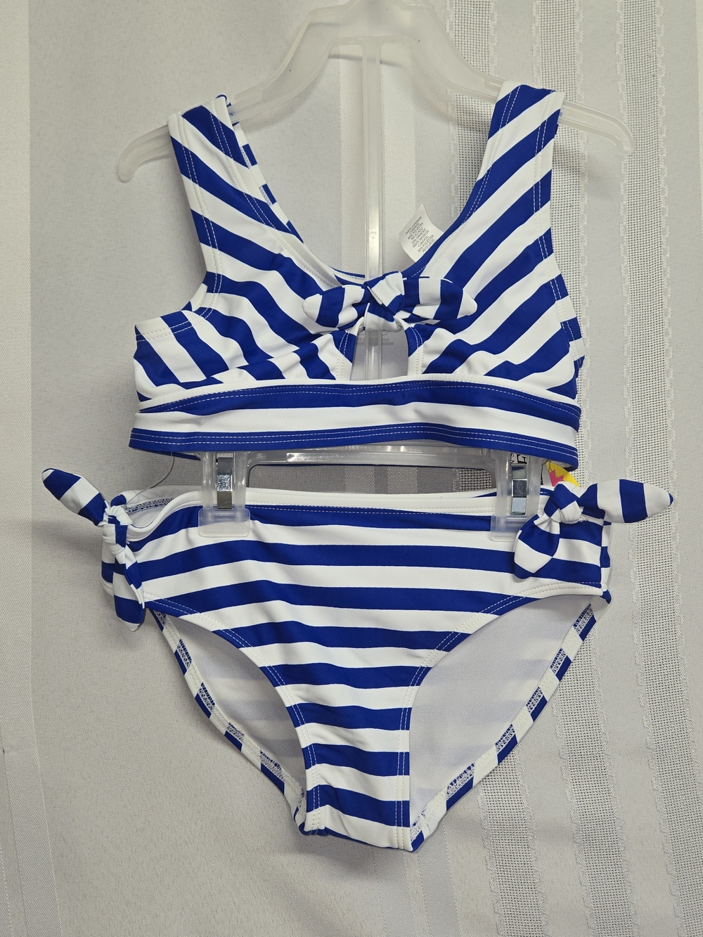 PLACE Girls' Blue and White Striped Two-Piece Swim Set MEDUIM 7/8